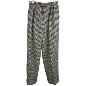 I.Magnin Trousers Pants Women‎ 10 Black White Houndstooth 100% Wool Pleated